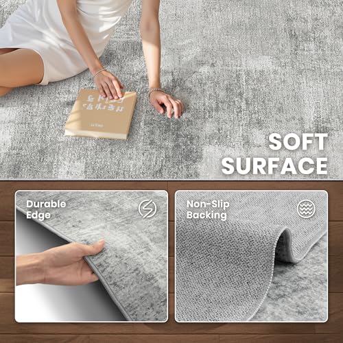 Washable Area Rug 5x7, Modern Abstract Carpet for Bedroom Grey