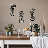 qzmaikoo 3 Pieces Black Metal Flower Wall Decor, Floral Vase Wall Art, Farmhouse Metal Wall Hanging for Bathroom Kitchen Bedroom Hallway