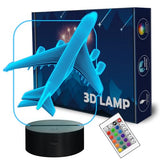 FULLOSUN Aircraft Airplane 3D Night Light Bedside Lamp 16 Colors Changing with Remote Control Xmas Halloween Birthday Gift for Boy