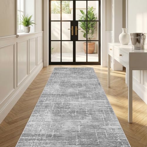 3x6 Washable Kitchen Runner Rug: Abstract Soft Neutral Carpet Gray