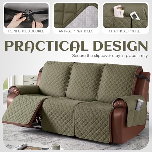 KinCam 100% Waterproof Recliner Loveseat Cover with Console X1, Recliner Couch Covers X1, Recliner Chair Covers X1(Gray Green)