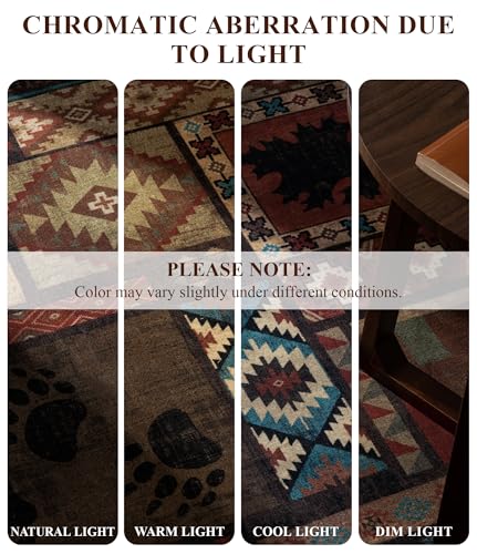 YIHOUSE Rustic Cabin Area Rug 5x7,Machine Washable Lodge Bear Rug,Non-Slip Low Pile Print Pattern Southwestern Rug for Living Room Bedroom