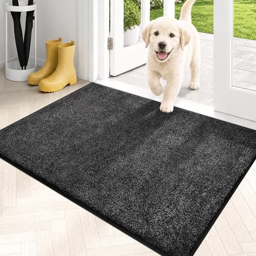 PURRUGS Dirt Trapping Door Mat 24" x 35.5", Non-Slip Machine Washable Entryway Rug, Dog Doormat, Indoor Front Door Mat, Super Absorbent Entry Rug for Muddy Shoes & Paws, Charcoal