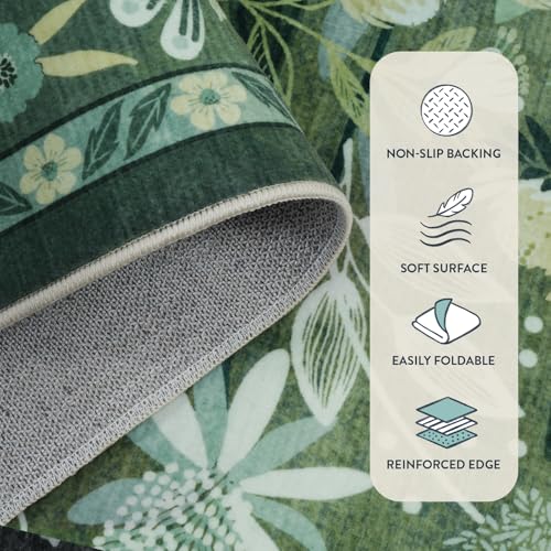 Anidaroel Green Botanical Floral Washable 5x7 Area Rugs, Abstract Large Rugs for Living Room Non-Slip Soft Modern Rugs for Bedroom, Stain Resistant Accent Floor Carpet for Dining Room Entryway