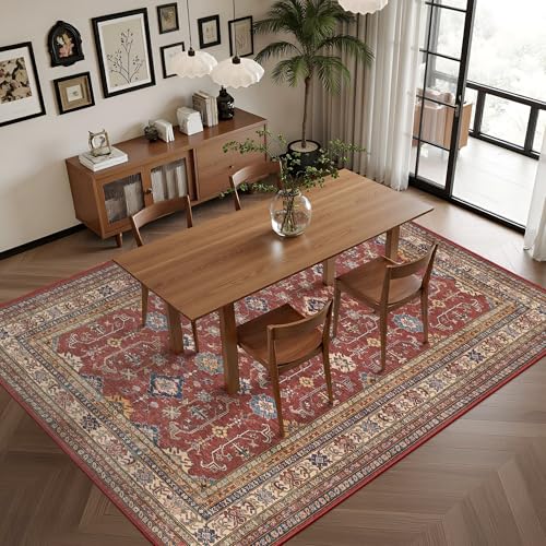 Rugland 8x10 Area Rugs for Living Room, Vintage Washable Area Rug, Burgundy