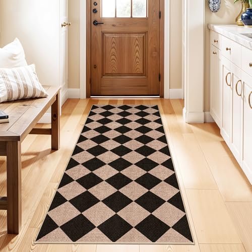 Easy Jute 2x5 Runner Rug: Non Slip Checkered Machine Washable Entryway Mats
