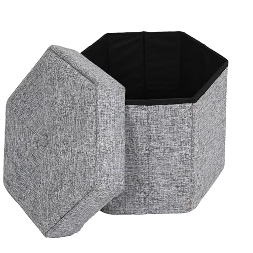 Vintiquewise Small Grey Foldable Hexagon Pouf Ottoman Foot Rest, Soft Ottoman Pouf Foot Stool for Living Room, Bedroom, Office, Storage Ottoman for Couch
