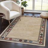 Lahome Modern Bordered Machine Washable Rug, Ultra-Thin Soft 3x5 Rugs for Entryway Bedroom, Non-Slip Stain Resistant Small Carpet for Laundry Entry (3'x 5',Beige)