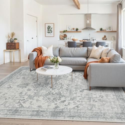 5X7 Washable Area Rug for Living Room, Light Grey