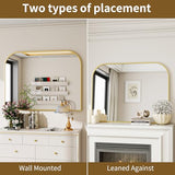 Gold Arched Top Wall Mounted Mirror - 38 x 30 Inch Round Cruved Top Bathroom Vanity Mirror, Aluminum Metal Framed, Home Decor for Living Room, Bedroom, Fireplace, Mantle, Entryway