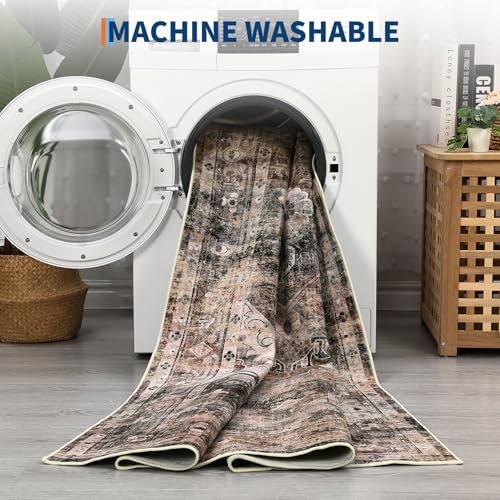 GarveeHome Washable Rug Runner 2x10 Vintage Runners for Hallways Brown