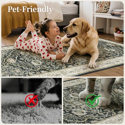 3x10 Non-Slip Washable Hallway Vintage Runner Rug, Black