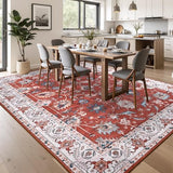 8x10 Area Rugs for Living Room, Washable Rug Vintage Floral, Red