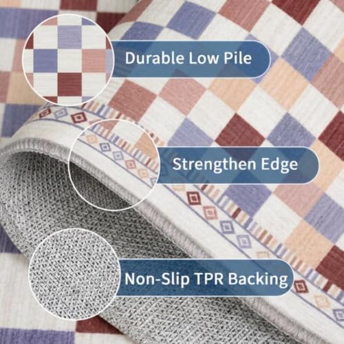 GarveeHome Runner Rug 2x6 for Bathroom Modern Checkered Bordered Accent Mat