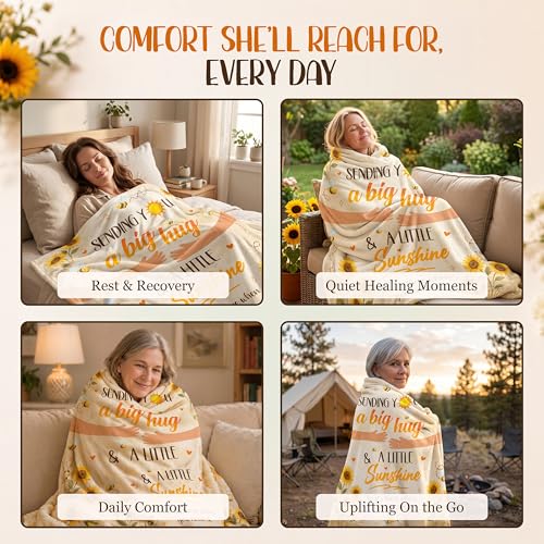 WRAPIX Get Well Gifts for Women - Soft Fleece Throw Blanket 50x60 in - Thinking of You Surgery Recovery Cancer Sunflower Sympathy Feel Better Birthday Inspirational Gifts for Women Mom Grandma Sister