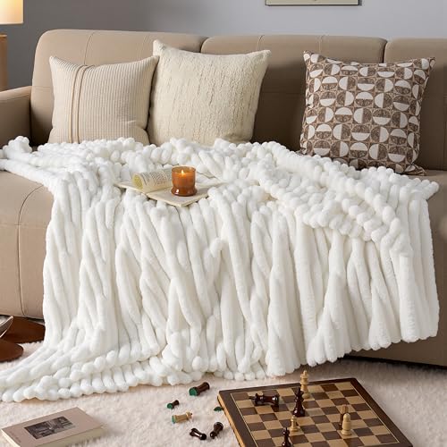 Joiedomi White Throw Blanket for Couch, Soft & Warm Fleece Blankets Gifts for Women Men Mom, Cozy Cute Soft Cream White Throw 50x60 Inches