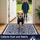 Indoor Door Mat 2x3ft, Absorbent Muddy Mats for Dogs, Low-Profile Entrance Welcome Mat with Non-Slip Rubber Backing, Washable Runner Carpet for Hallway,Entryway,Kitchen(Navy)