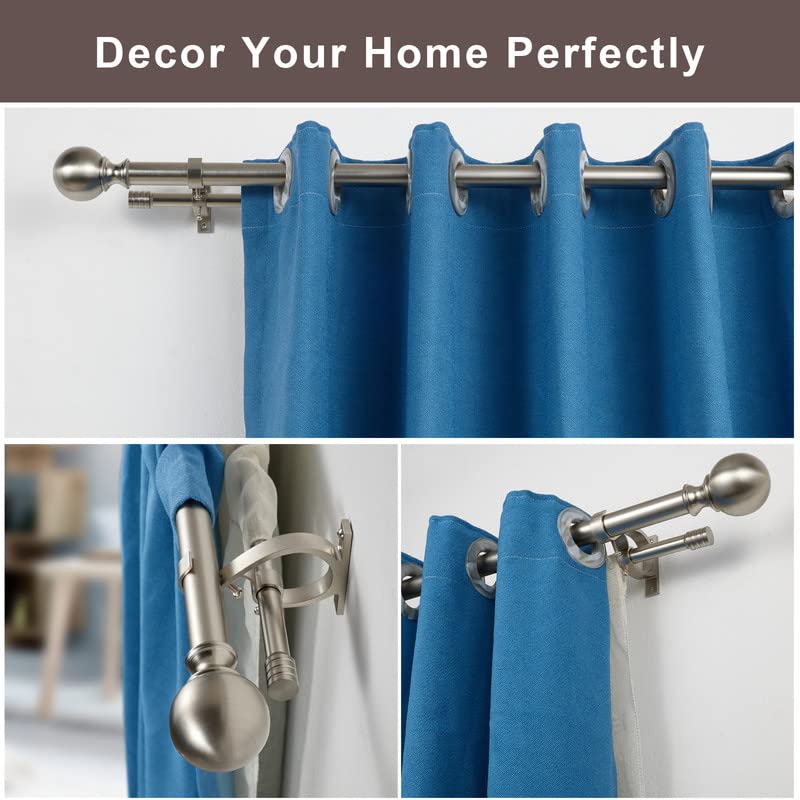 Double Curtain Rod for Windows 36-72", Adjustable Double Drapery Rod with Round & Barrel Finials, Brushed Nickel Decorative Curtain Rod, 1-Inch Front and 5/8 Inch Diameter Back Window Curtain Rod