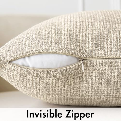 MIULEE Burlap Linen Throw Pillow Covers 20x20 Inch Set of 2 Beige