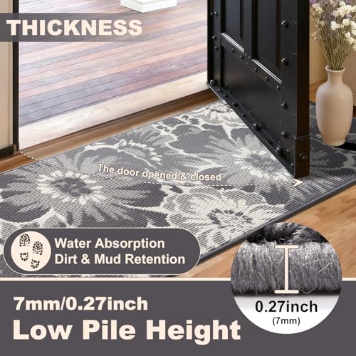 Findosom Hallway Runner Rug 2x10, Non Slip High-Low Textured Floral Washable Runner Rug with Rubber Backing, Boho Carpet Runner for Kitchen, Entryway, Bedroom, Laundry, Gray
