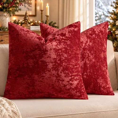 MIULEE Christmas Velvet Throw Pillow Covers Red 20x20 inch Set of 2