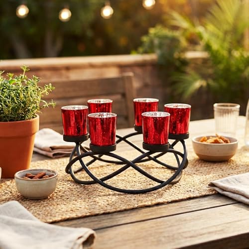 Candle Holders for Table Centerpiece Decor, Indoor/Outdoor, Red