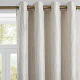 Beige and Silvery 100% Blackout Jacquard Geometric Pattern Curtains,52 Inch Wide 84 Inches Long 2 Panels, Thermal Insulated Noise Reducing Anti-Rust Grommet Drapes for Bedroom Living Room, Cream