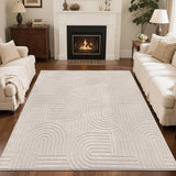 SHACOS Soft Cozy Fluffy Arch Pattern High-Low Pile Textured Area Rug 5'3"x7'3" Non Slip Washable Modern Geometric Rug Stain Resistant Contemporary Carpet for Living Room Bedroom Dining Room, Beige