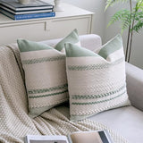Boho Throw Pillow Covers 18x18 Inch Set of 2, Sage Green Textured Decorative Couch Pillow Cases for Farmhouse Home Decor, Accent Cushion Cover for Sofa, Bed, Living Room, Bedroom