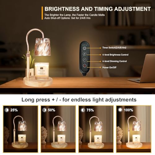TOACSUCP Candle Warmer Lamp with 3 Bulbs, Adjustable Height Dimmable Candle Warmer with Timer, Compatible with Large Jar Candles, Candle Lamp with Charming Gift Box for Her/Him
