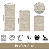 Kitchen Rugs Sets of 3,Washable Non-Slip Kitchen Mats for Hardwood Floor, Boho Farmhouse Kitchen Runner Rug for Sink,Entryway & Hallway & Bathroom (Beige Brown, 2x3+2x4+2x5)
