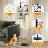 Dimmable Floor Lamp, Farmhouse Standing Lamp with Elegant Metal Cage, Industrial Tall Tree Floor Lamps for Living Room Bedroom Study Room Office, 3 x 800LM LED Bulbs Included - 68", Black