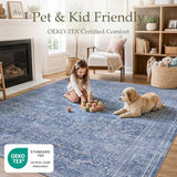 JOLLYVOGUE 9x12 Area Rugs for Living Room, Vintage Washable Rug, Blue