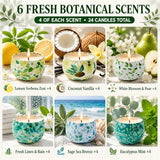 24 Pack Mini Scented Candles for Party Favors, 2.5 oz Soy Wax Tin Candle Gift Set, 6 Fresh Botanical Scents x 4 Each, Small Gifts for Bridal Shower, Baby Shower, Wedding Favors, Teachers