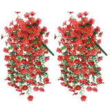 INSPRING Artificial Faux Outdoor Outside Flowers Plants, 2 PCS Fake Silk UV Resistant Look Real Red Daisy Trailing Vines for Front Door Porch Planter Urn Patio Balcony Decoration