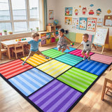 WISH TREE Color Striped Non Slip Washable 12 Seats Classroom Rug with Rubber Backing, Low Pile Kids Carpet for Preschool Kindergarten Elementary Playroom, 6x9 Feet