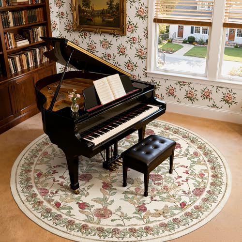jinchan 8ft Round Rug Floral Vintage Washable Area Rug, Red/Green