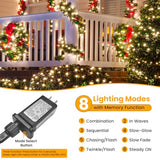 JTSIOV Christmas Tree Lights, 65FT/20M 200 LED Christmas Lights Plug in, 8 Modes Waterproof Outdoor Lights Indoor, Memory Function, Connectable String Lights for Party, Patio, Wedding (Warm White)