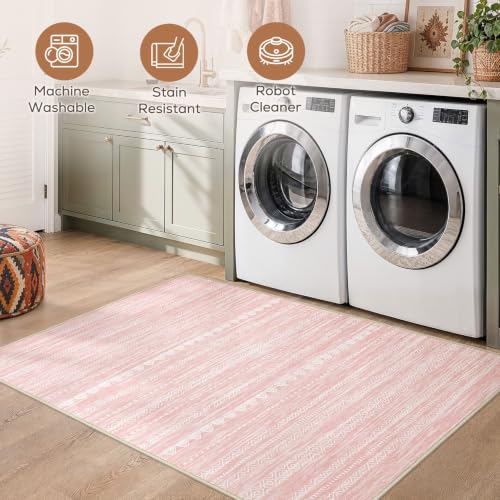 Boho 4x6 Pink Area Rug Living Room Rugs Machine Washable