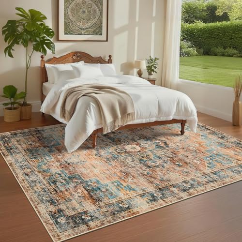 GarveeHome 6x9 Rugs for Living Room Washable Area Rug Green&Brown