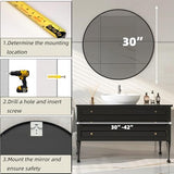 Round Black Mirror, 30 Inch Circle Black Mirror, Metal Frame Round Wall Mounted Mirrors for Bathroom, Living Room, Bedroom, Entryway, Vanity
