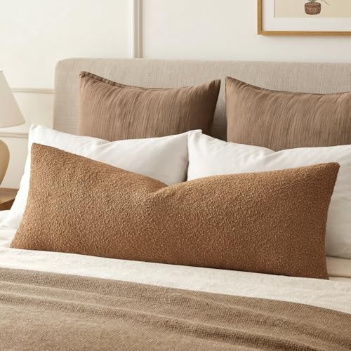 MIULEE Textured Boucle Lumbar Pillow Cover for Bed 14x36 Brown