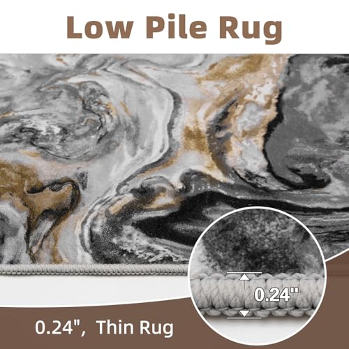 PADOOR Abstract 4'x6' Area Rug, Washable Non-Slip Low Pile, Marble Black