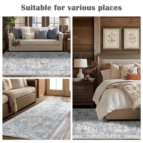 jinchan 3x10 Runner Vintage Medallion Washable Area Rug, Blue/Gray