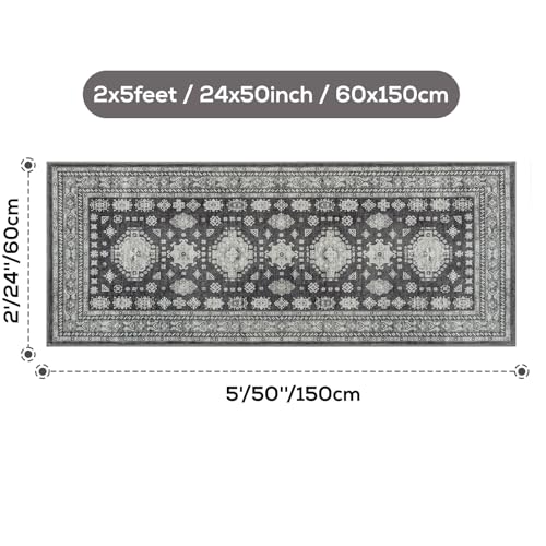 2x5 Runner Rug Washable Non Slip Small Mat for Entry Hallway, Charcoal Gray