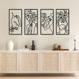 Bakovity Black Metal Wall Decor, Abstract Woman Wall Art, Minimalist Line Decor, Modern Aesthetic Metal Wall Art for Bedroom Bathroom Living Room (4 Pcs, 17 x 9 in)