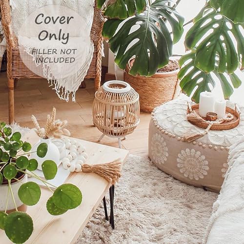 Mandala Life ART Bohemian Pouf Ottoman Cover 24x8- Luxury, Artisan Room Décor Pouffe for Meditation, Yoga, and Boho Chic