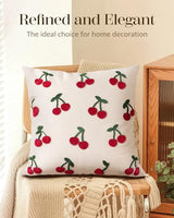 Embroidered Throw Pillow Cover 18x18 Inch, Little Cherry