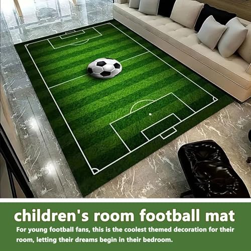 Kids Soccer Field Rug 2.6X4ft for Boys Bedroom,Green Football Field Carpet Non-Slip Playmat Fun Sports Area Rugs for Boys Children's Bedroom Playroom Living Room Nursery