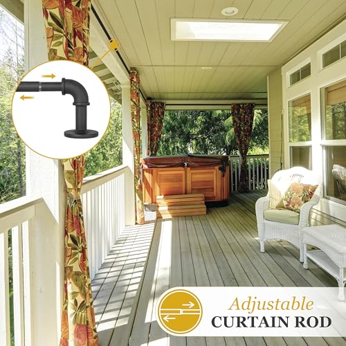 Kenney – Adler Curtain Rod, Rust-Resistant Textured Steel, Industrial Pipe Style for Indoor/Outdoor Use, 5/8" Diameter, Adjustable 28–48", Black